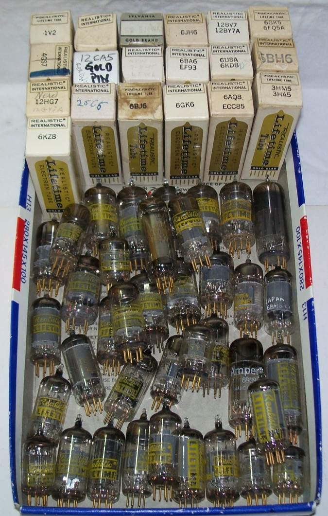 Lot (57) NOS & used GOLD PIN tubes,collection,radio,Realistic,Sylvania,7 & 9 pin