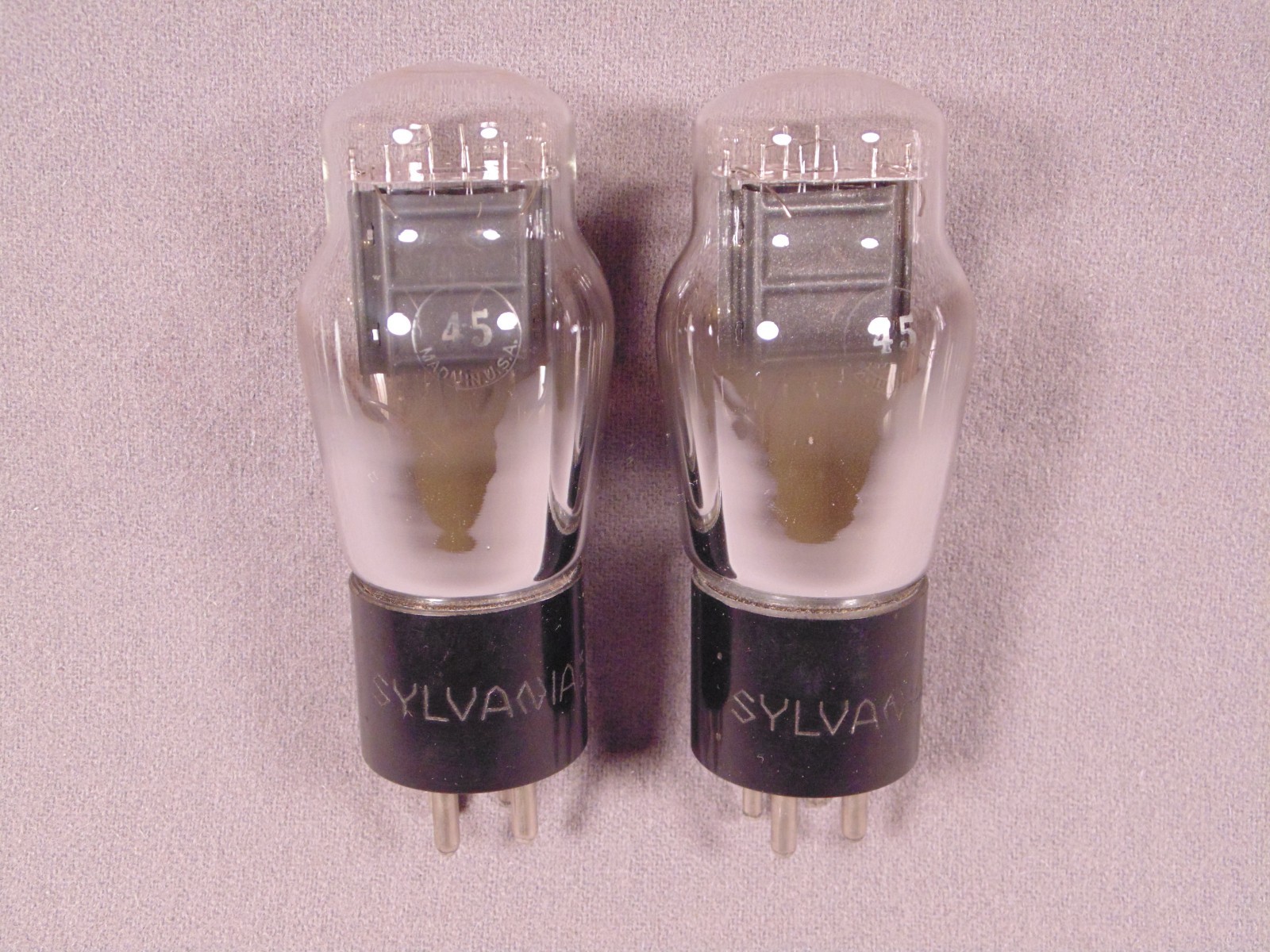 2 45 SYLVANIA Engraved Base HiFi Radio Amp Vacuum Tubes Code K5 Strong &Balanced