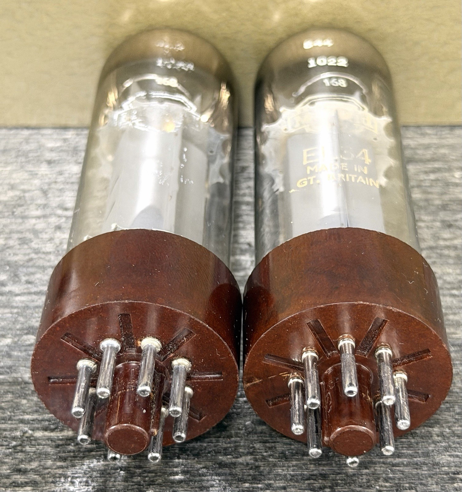RARE 1958 1st Issue Pair Mullard xf1 EL34 Tubes TV7 Tested & All Matched Codes
