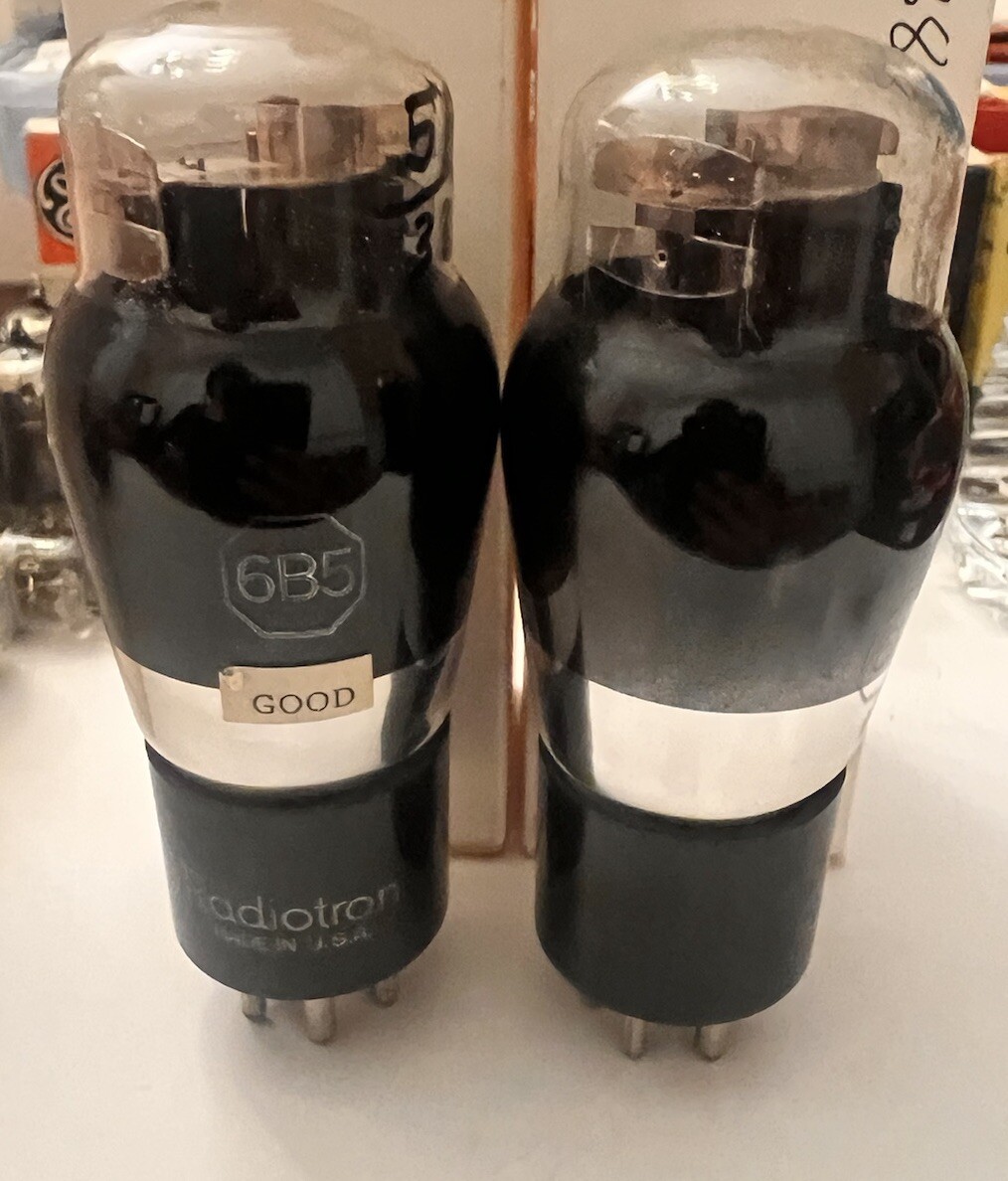 NOS Radiotron 6b5 Black Chrome St Globe Matched Pair Audio Power Tubes