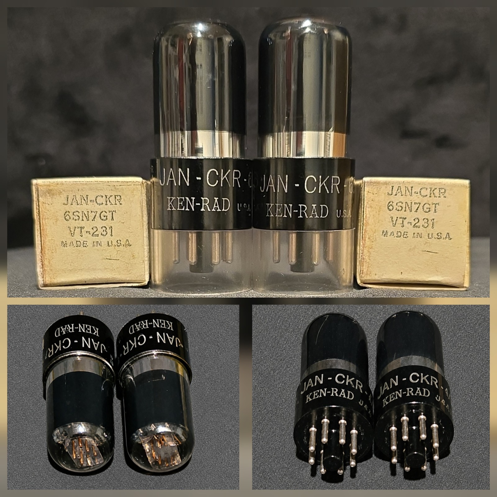 KEN-RAD 6SN7 GT VT-231 JAN CKR 1944 BLACK BEAUTY PERFECT MATCHED SET