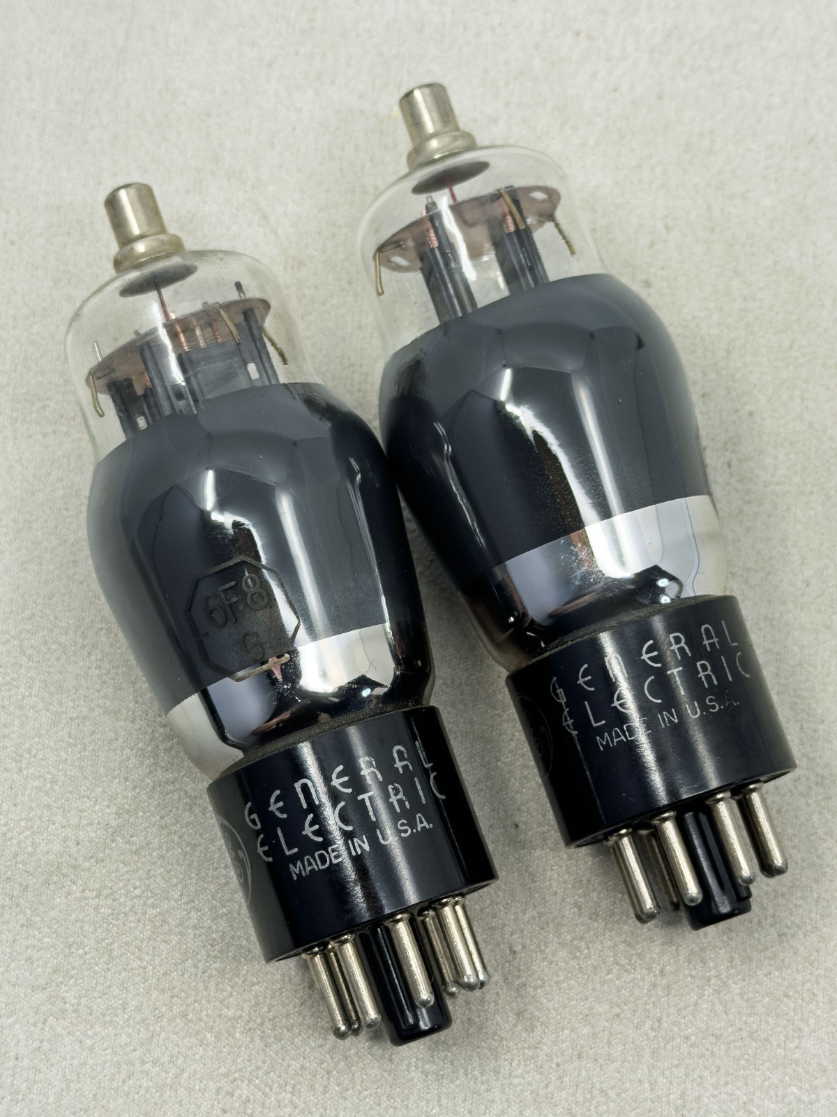 NOS Pair GE 6F8G Vacuum Tubes Gray Glass Matched Codes Tests NOS Amplitrex