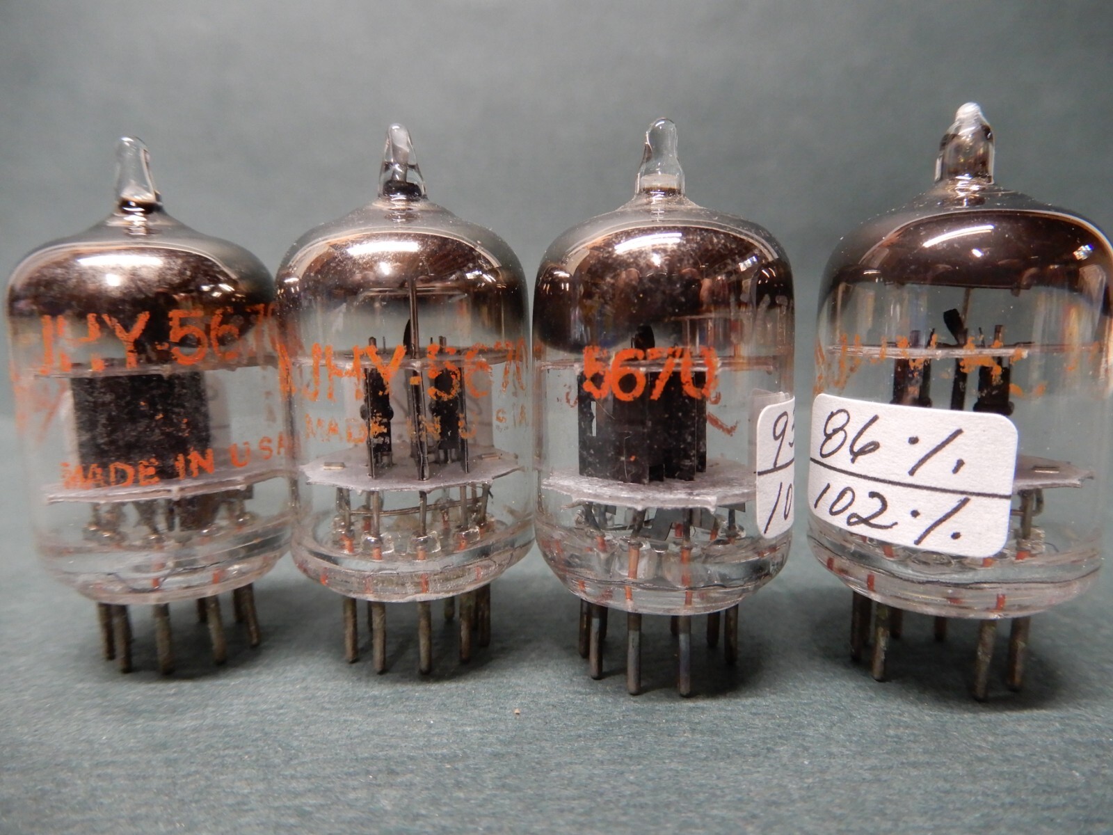 CBS Hytron JHY-5670 Vacuum Tubes (4) Black Plate Tested Strong 86-107% Gm
