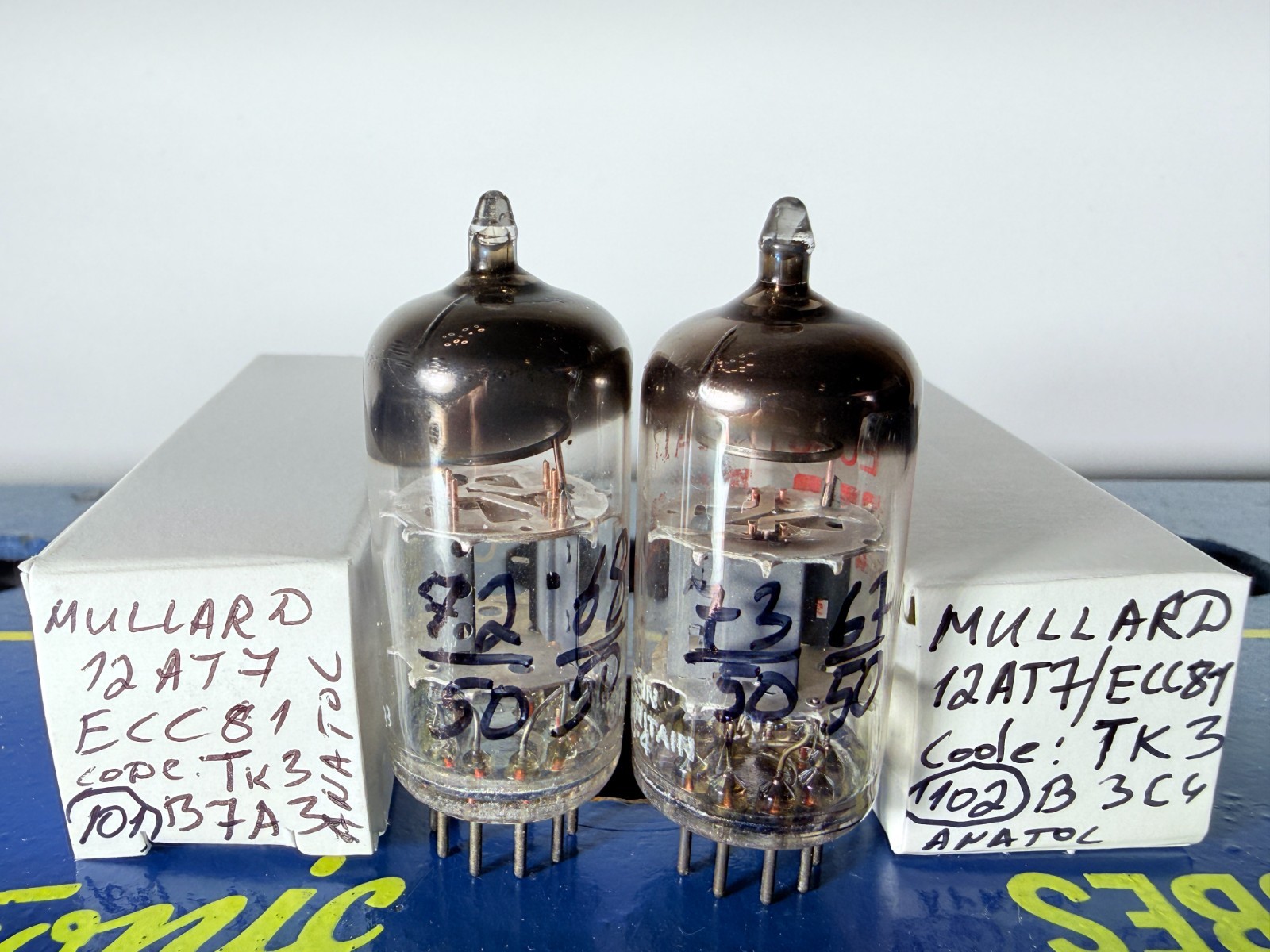Matched Pair Mullard 12AT7 ECC81 Code Tk3 B7A3, Tk1 B3C4 Tested Good Tube
