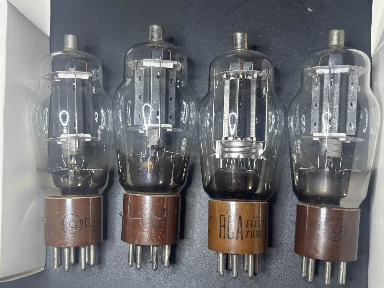 Lot Of 4 RCA 1625 Vintage Vacuum Tubes Tested NOS Quality Brown Base Clear Glass