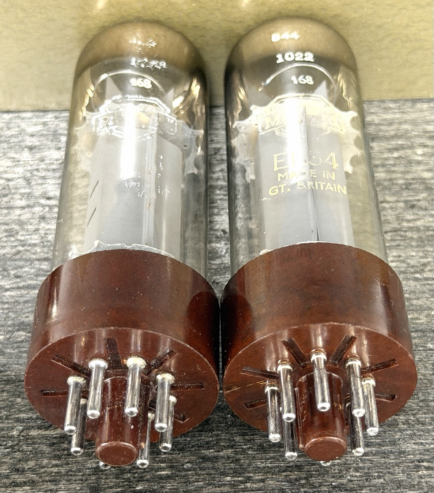 RARE 1958 1st Issue Pair Mullard xf1 EL34 Tubes TV7 Tested & All Matched Codes