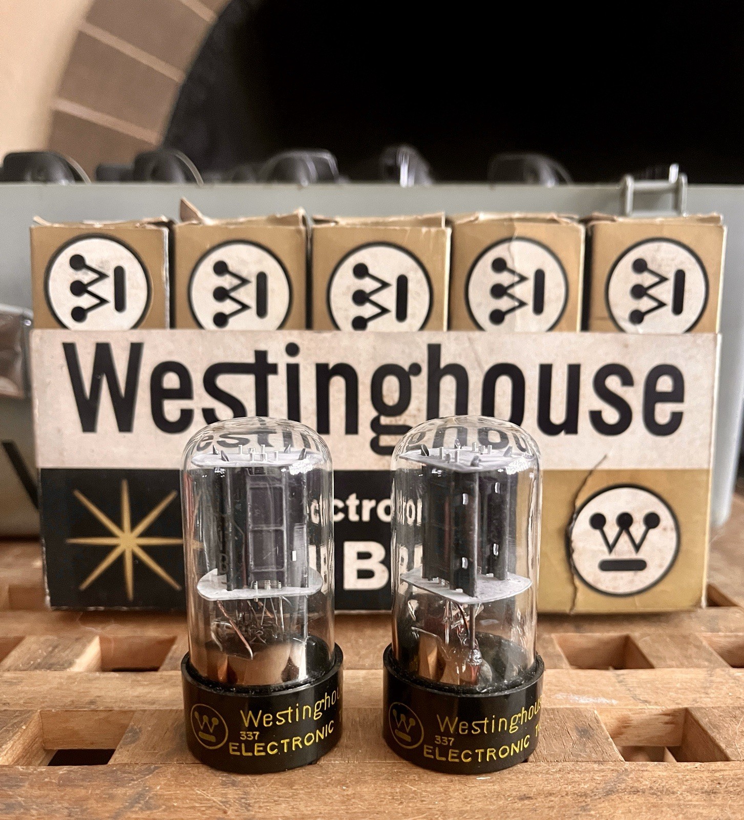 NOS Pair Black Plate Westinghouse 6SN7GTB Vacuum Tubes D Getter New In Box 1967