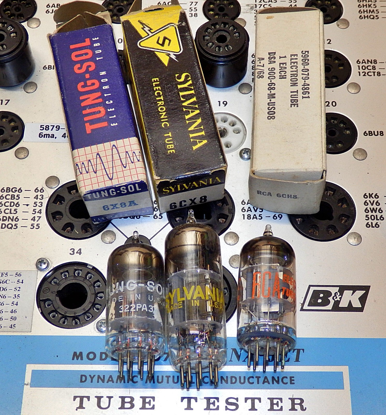 3 new tubes Sylvania 6CX8 – RCA 6CH8 – Tung-Sol 6X8A all test excellent NOS NIB