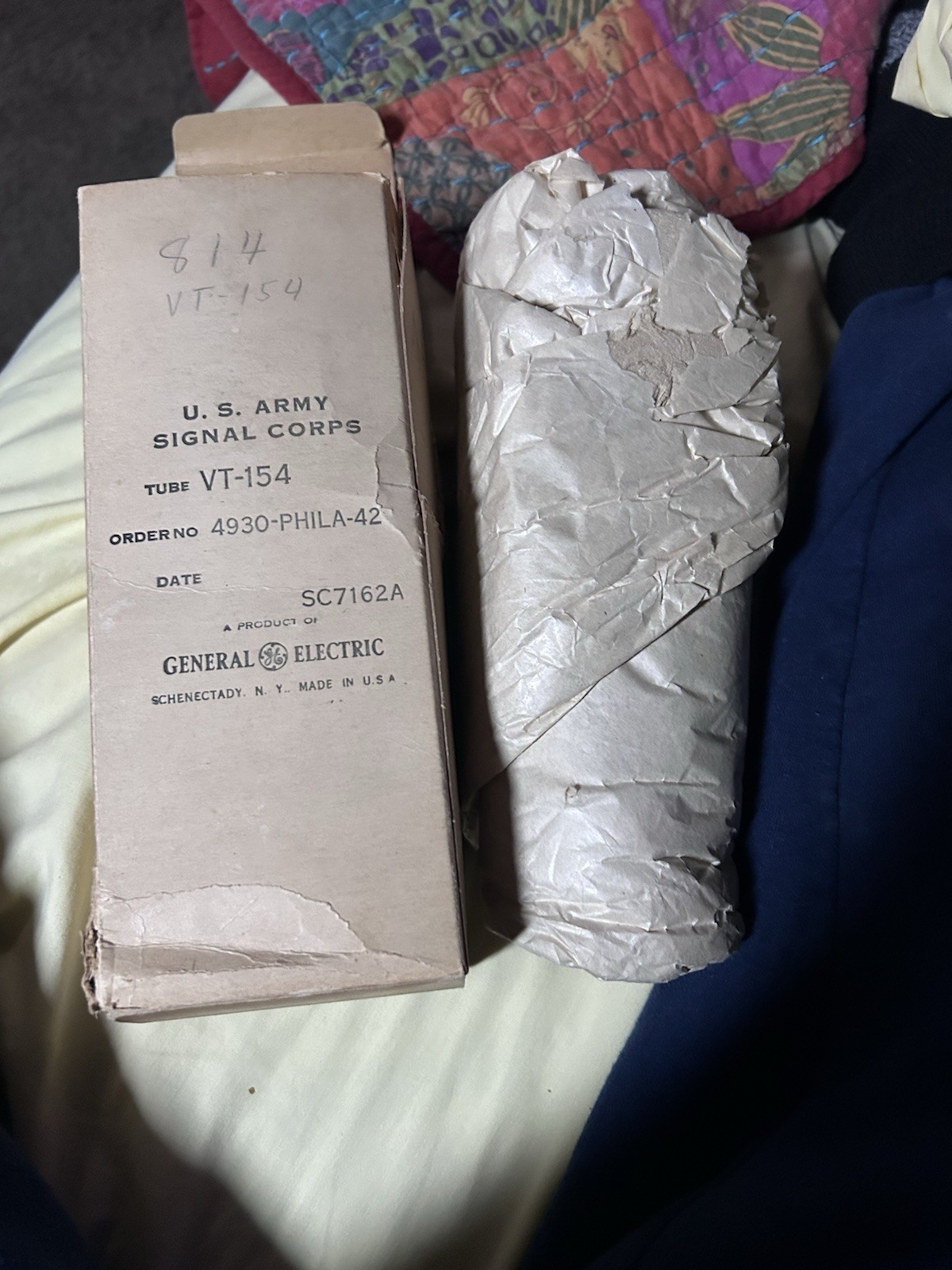 GE VT-154 814 Tube WWII US Army Signal Corps Box Tested filament tested ✅