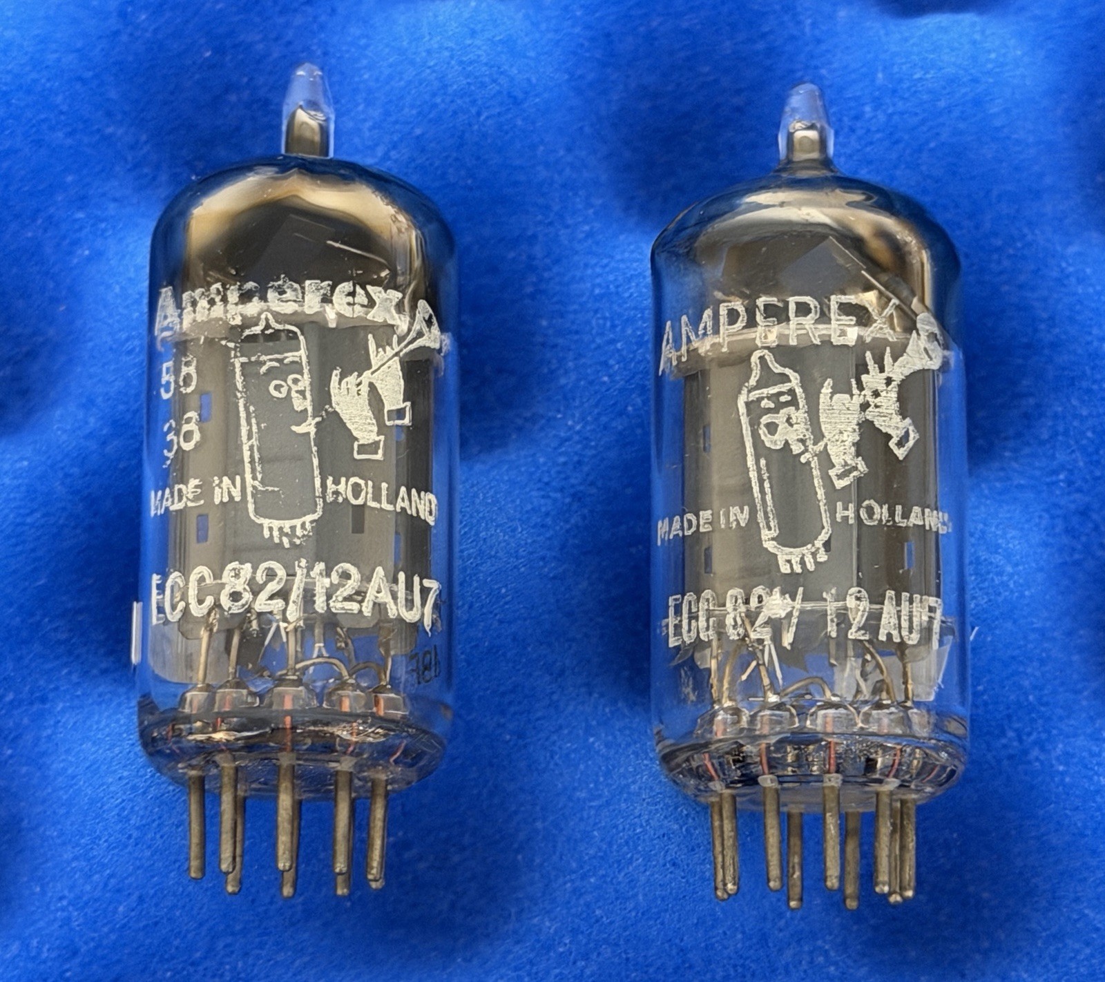 TWO Amperex ECC82 12AU7 Tubes /Amplitrex Tested / Foil D Getters / Long Plates