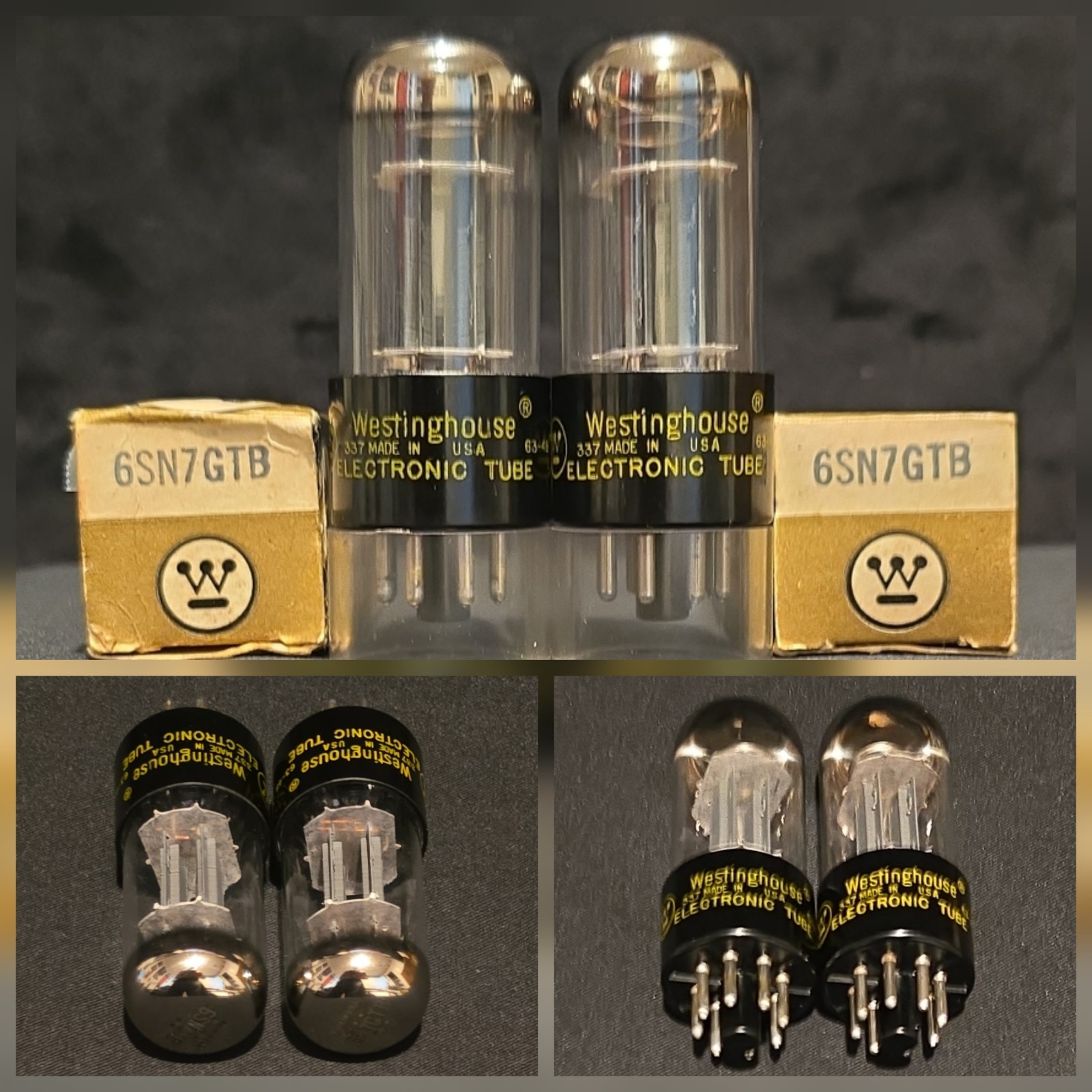 WESTINGHOUSE 6SN7 GTB TUBE 1963 TOUGH DOGS 2 HOLE GRAY PLATES MATCHING SET NIB
