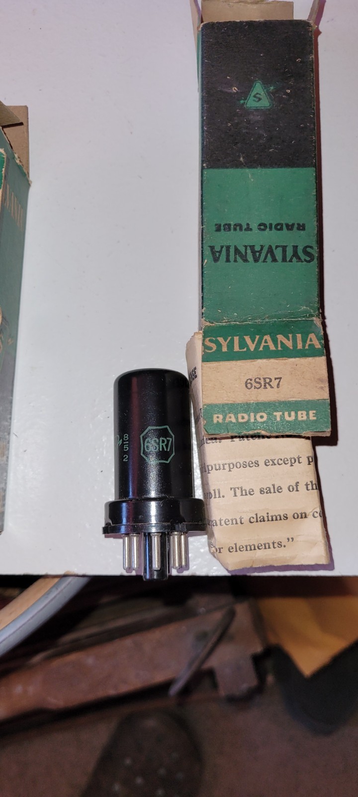 (8)vintage NOS radio/TV tubes Sylvania, GE and GENERAL ELECTRONICS + capacitors