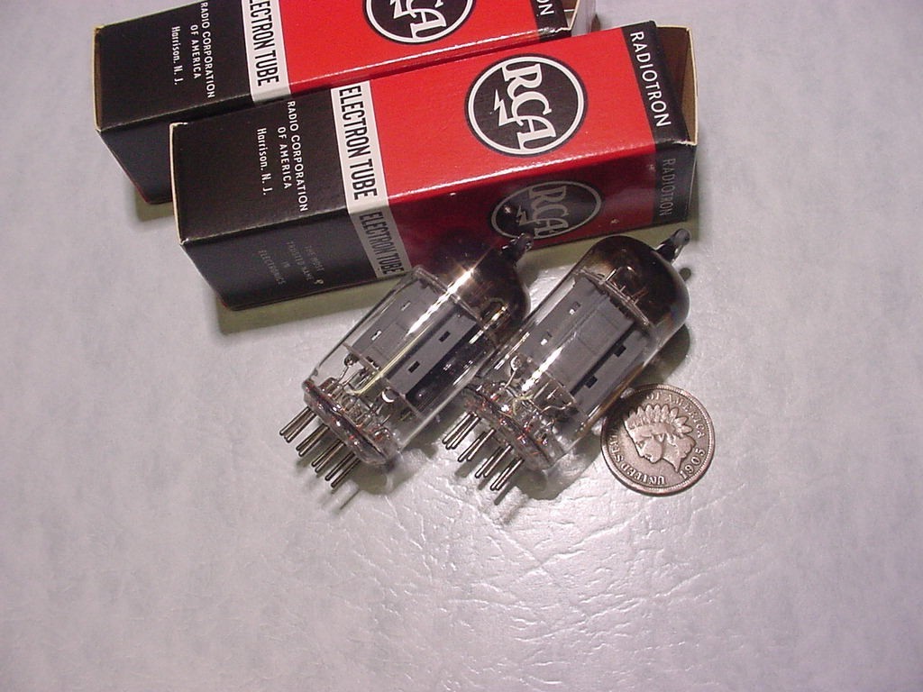 RCA 12AU7 TUBE PAIR (circa 60s long plate square getter STRONG TESTED)***