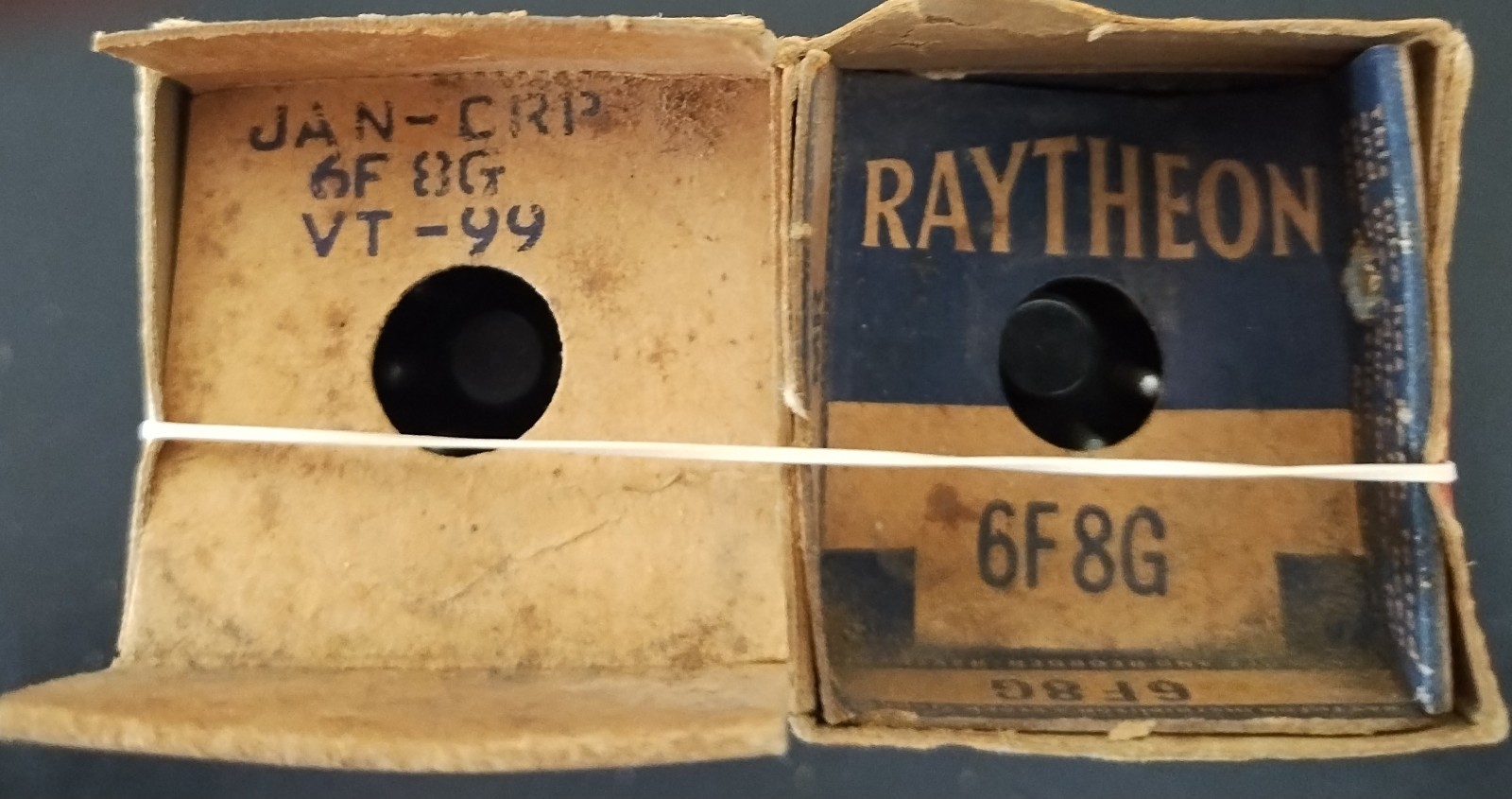6F8G vintage vacuum tubes 1940’s Raytheon commercial and US Army 2 pcs tested