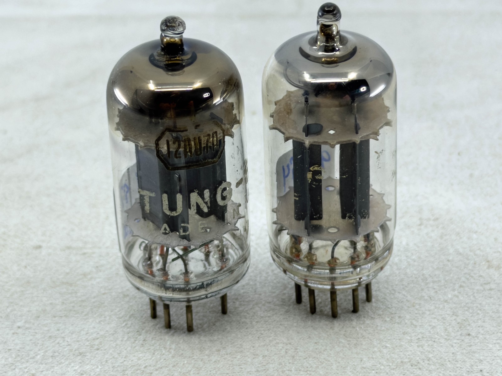 Matched Pair Tung-Sol 12AU7A ECC82 Tubes Horseshoe Getters Tests NOS Amplitrex