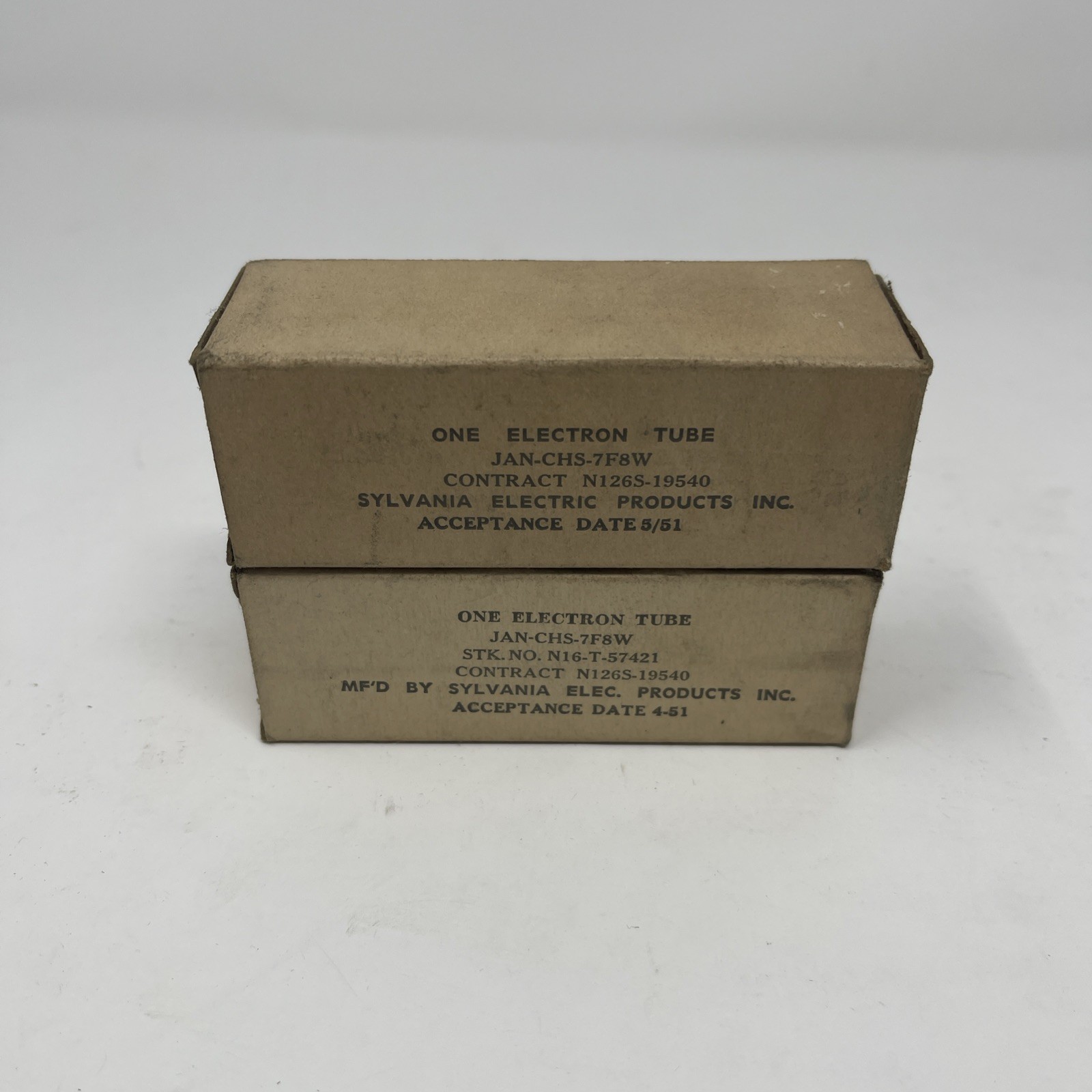 Pair 1950s JAN-CHS 7F8W NOS vacuum tube Sylvania Untested