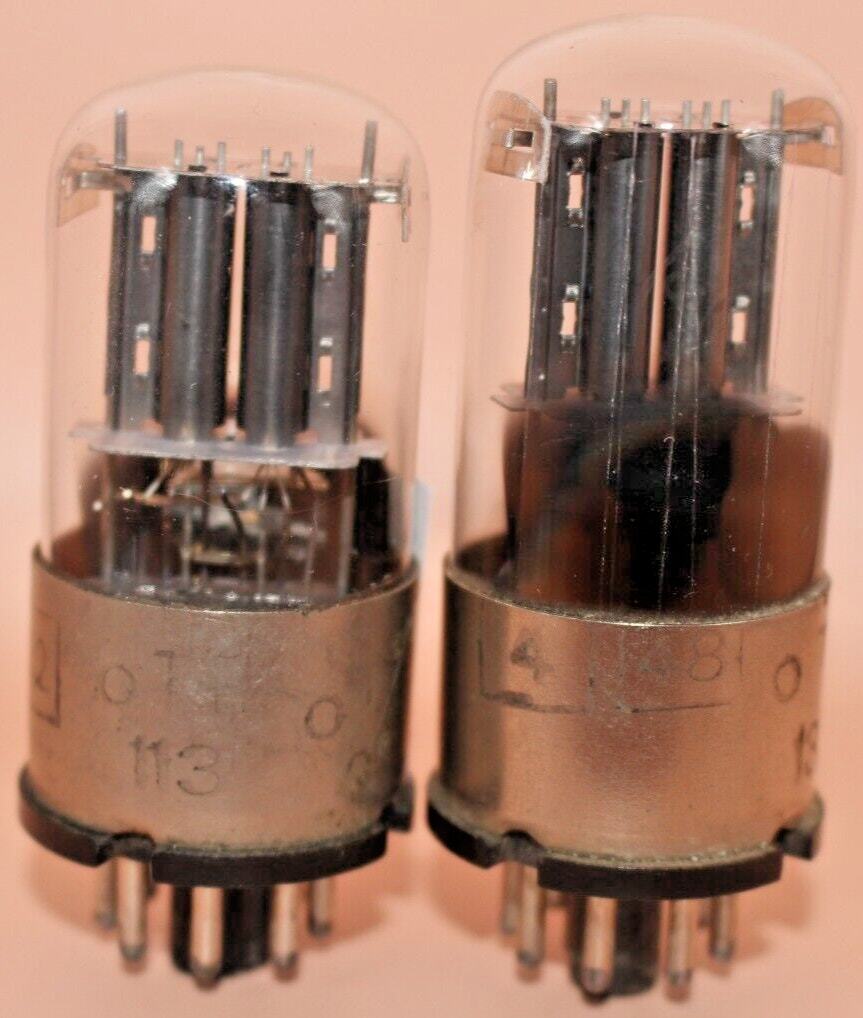 2x 6N9S ( 6Н9С ) = 6SL7 = 1579 MELZ Metal Base Matched Pair Tested Rare Triodes