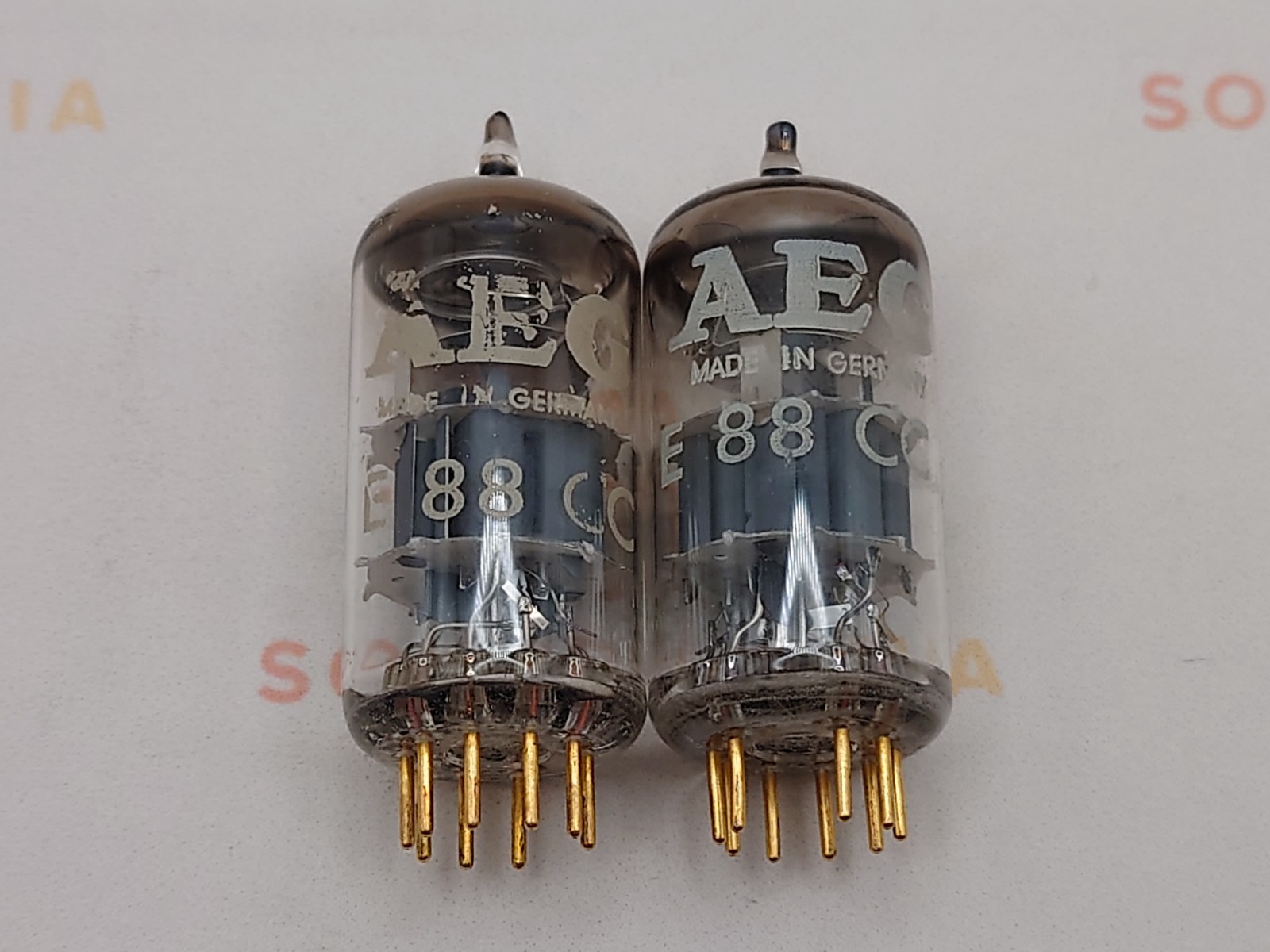 Telefunken E88CC 6922 O-getter AEG label Matched Pair ◇ Bottom – RM/SB – NOS