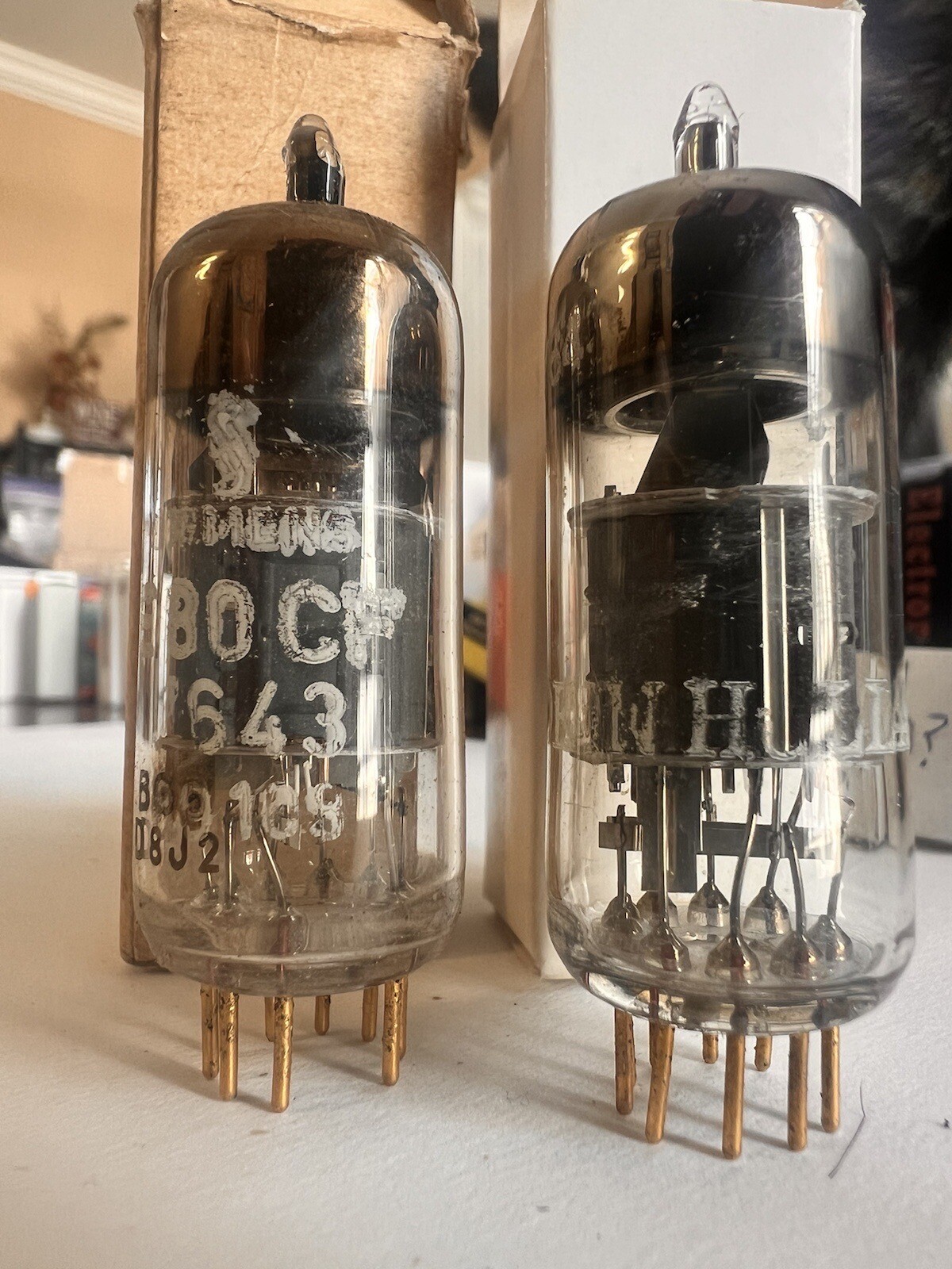 NOS pair E80CF 7643 ECF80 GOLD Pins Valvo Hifi Audio Tubes Germany
