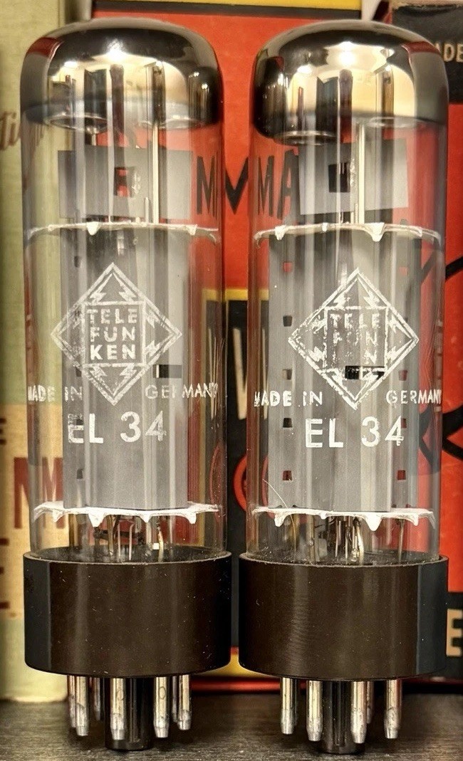 MATCHED PAIR ORIGINAL TELEFUNKEN GERMANY EL34 OO GETTER TUBES TESTED NOS & MATCH