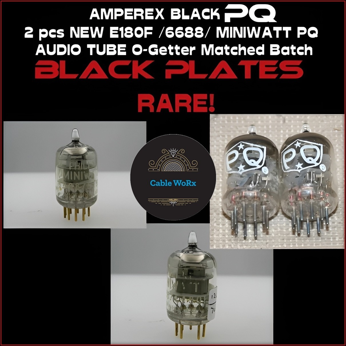 NOS Pair Of Amperex E180-F, 6688 SQ BLACK PLATES!!! Vacuum Tubes Great BUY!!!