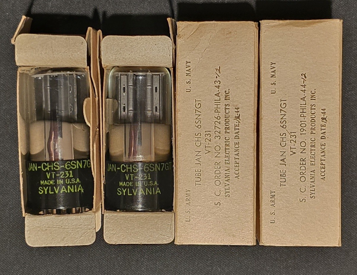 SYLVANIA 6SN7 GT VT-231 TUBE JAN CHS 1944 TOUGH DOG GREEN LABEL MATCHED SET NIB