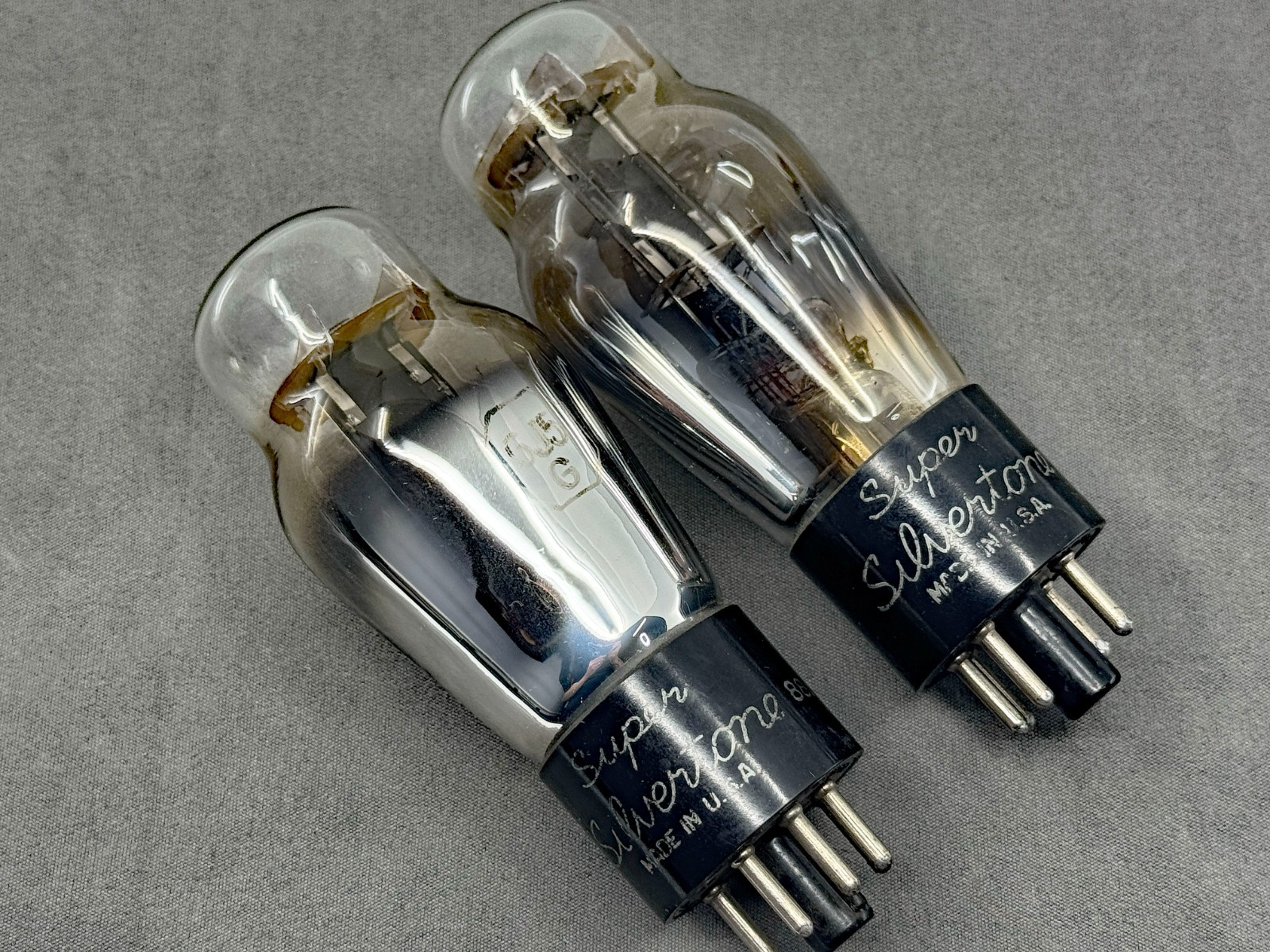 (2) Super Silvertone 6J5G L63 Vacuum Tubes Black Plates Tests Strong Amplitrex