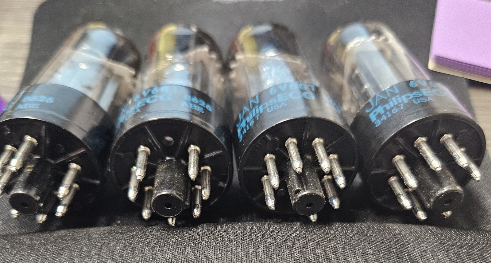 QUAD PHILIPS ECG JAN 6V6GT VACUUM TUBES AMPLITREX TESTED NOS
