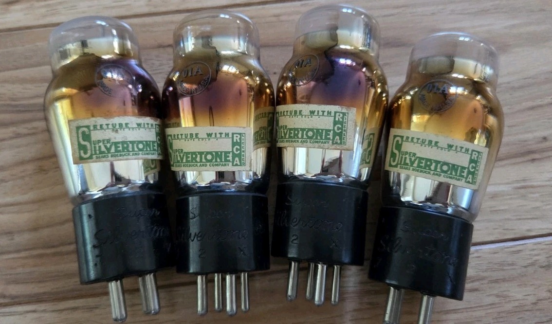 4 Gold Rainbow Silvertone 01A Radio Amp Vacuum Tubes Test good O1A BEAUTIFUL!