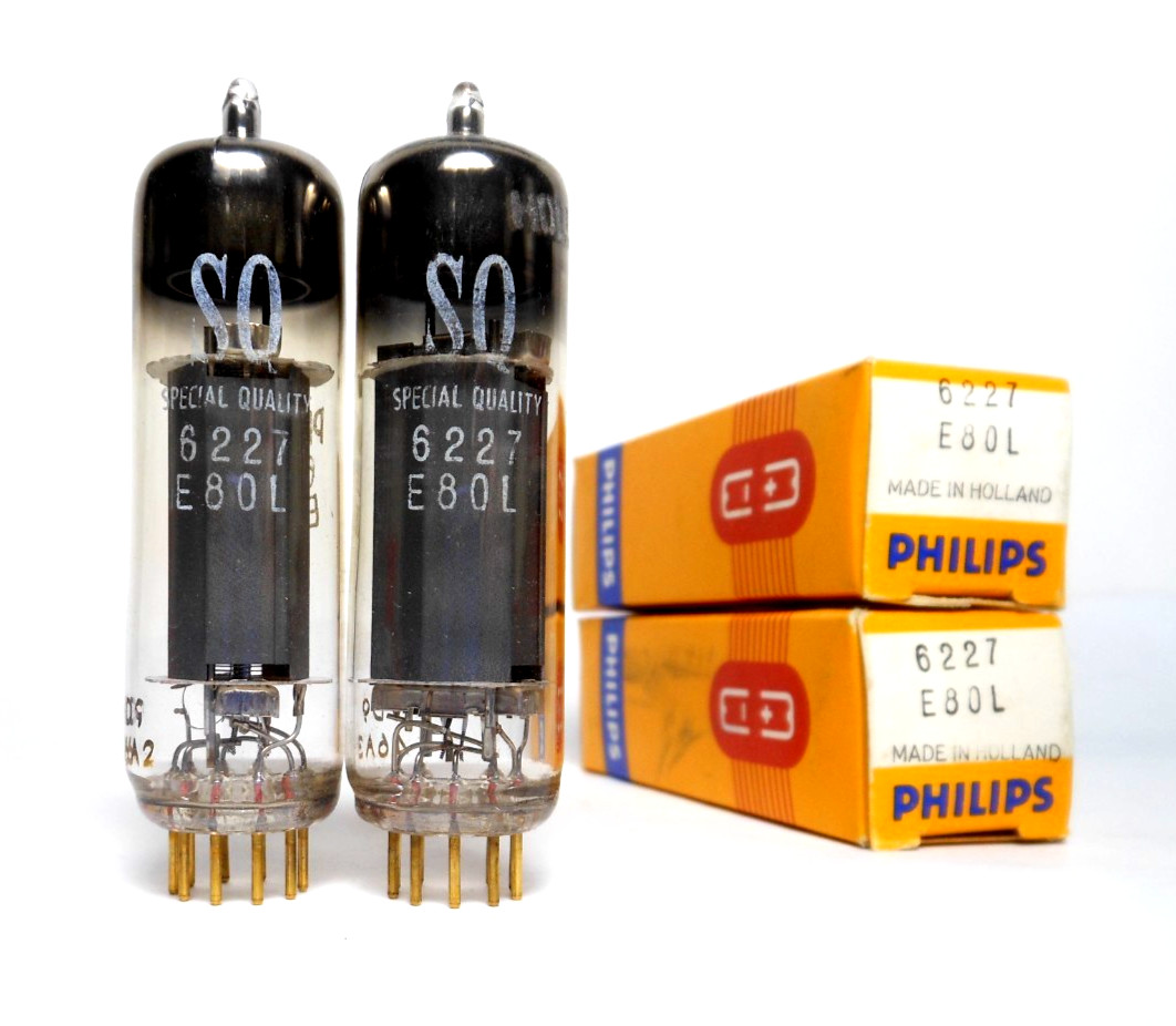 Matched Code NOS PAIR Philips “SQ” E80L 6227 Gold Pin Tubes Valves
