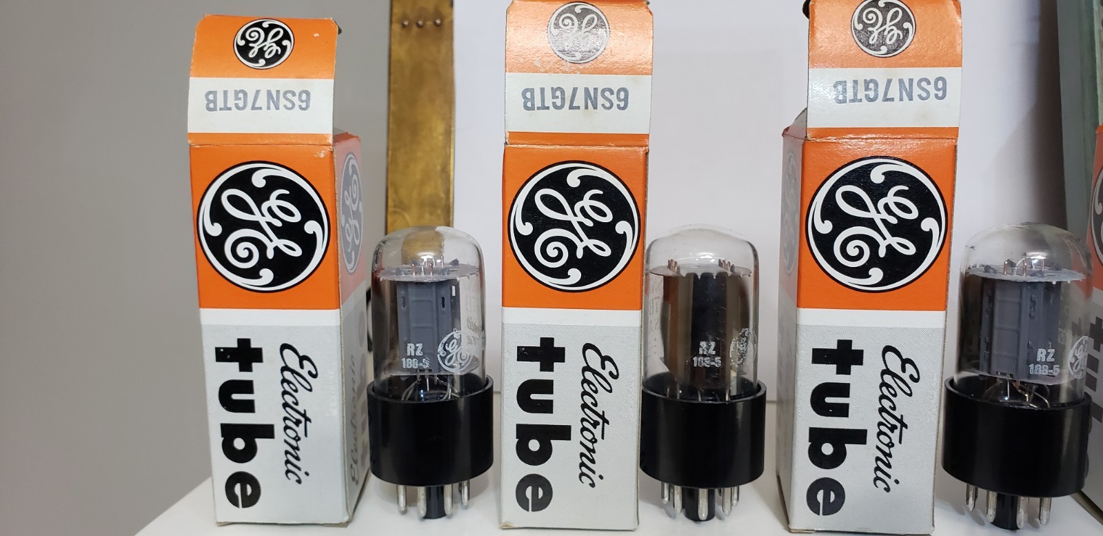 NIB QUAD (4) SET OF GE 6SN7GTB 1969 SAME CODE RZ CHROME SIDED HALO MATCHED #2176
