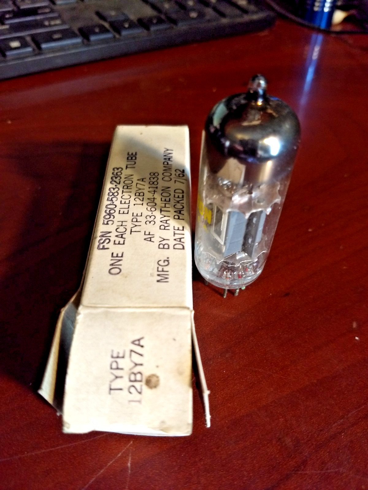 1 -Raytheon 12BY7A Electron Vacuum Audio Tube FSN 5960-583-2363 Made in USA 7/62