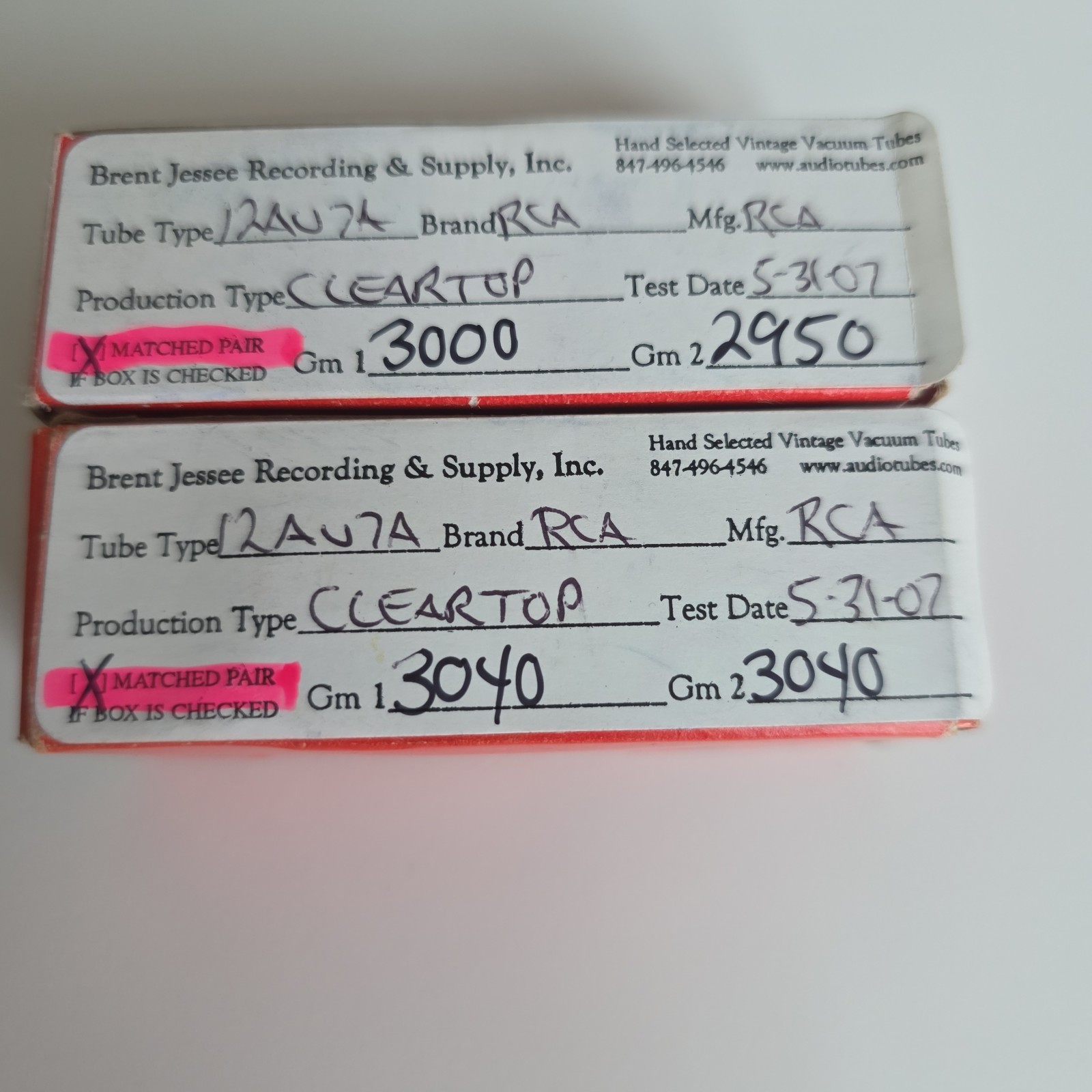 RCA 12AU7A ECC82 Matched Pair Electron Tubes One Clear Top One Coated