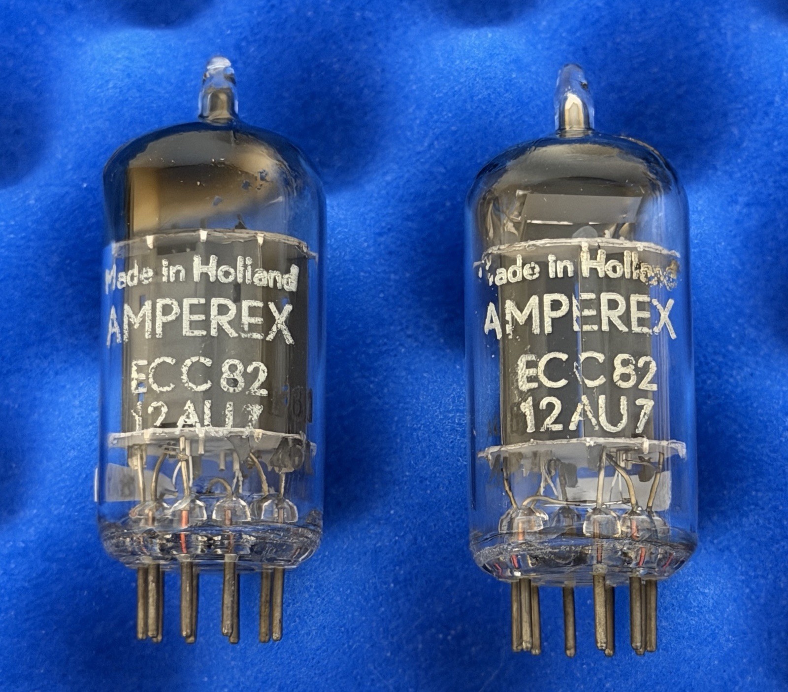 TWO Amperex ECC82 12AU7 Tubes /Amplitrex Tested / Foil D Long Plate Early 1955