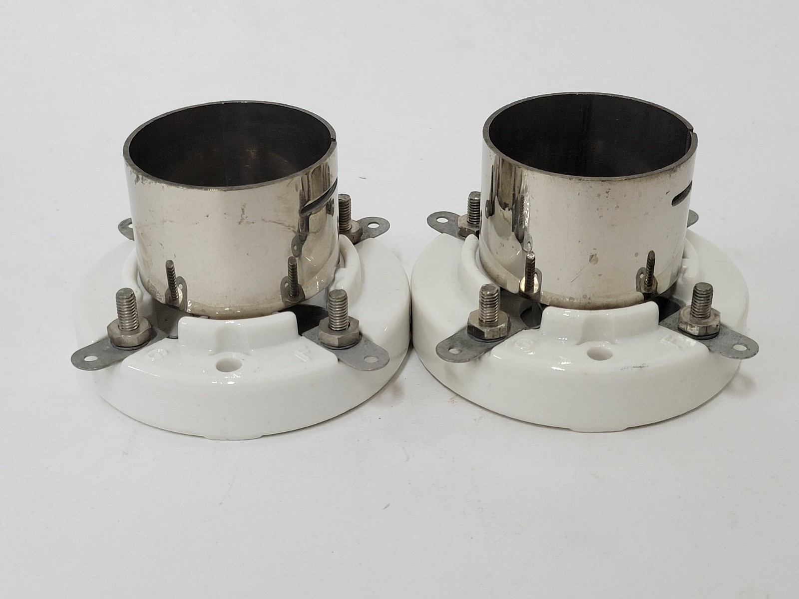 pair: Johnson vacuum tube sockets for 211, 845, 805, 872, 203 – nickel plated