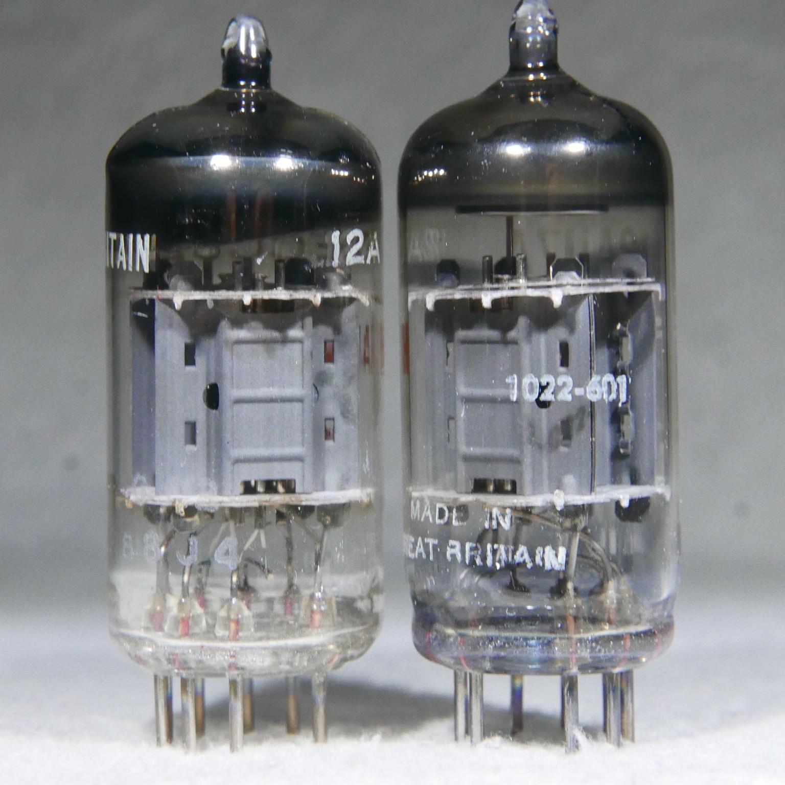 Pair Mullard 12AU7A/ECC82 Short Plate O-Getter Blackburn UK 1968/1965