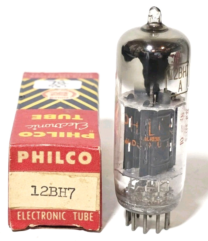1 Philco 12BH7A Black Plate Square Getter Vacuum Tube Tested NOS On TV 7