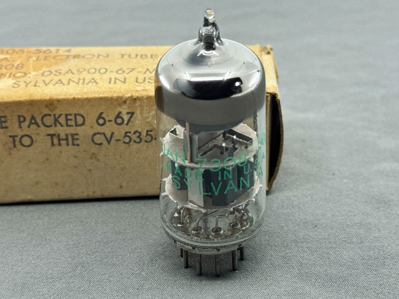 (1) NOS Sylvania JAN-7308 Tube Mil Spec 6922 O Getter 1967 Tests NOS TV-7U