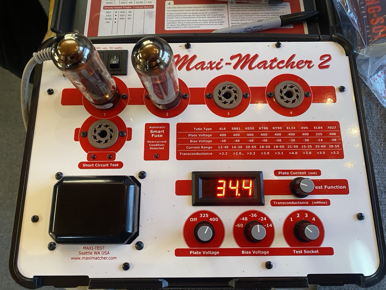Matched Pair EL34 Power Tubes – Strong Maxi-Matcher 2 Tested (Ampeg / Ruby) – Ex