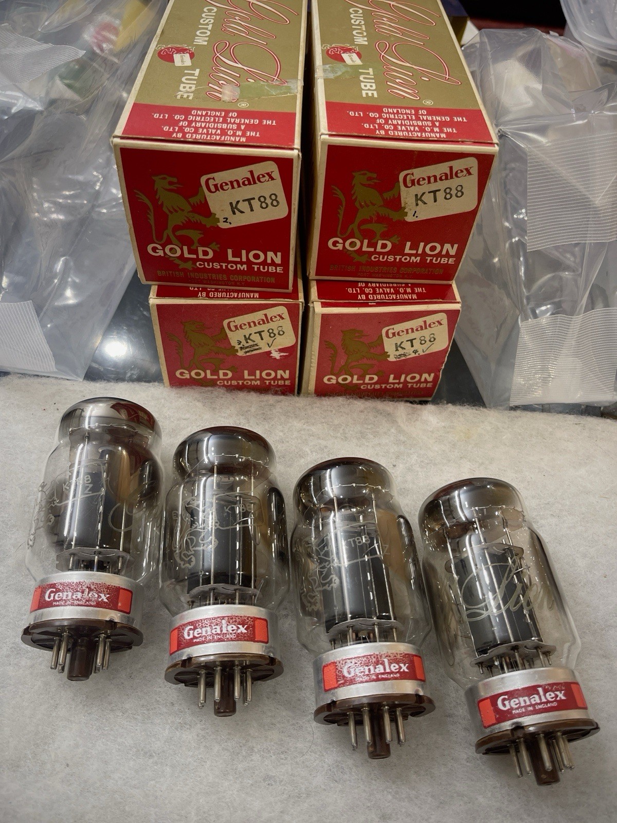 Genalex Gold Lion KT88 6550 Clear Glass Triple O Getter NOS NIB Matched Quad