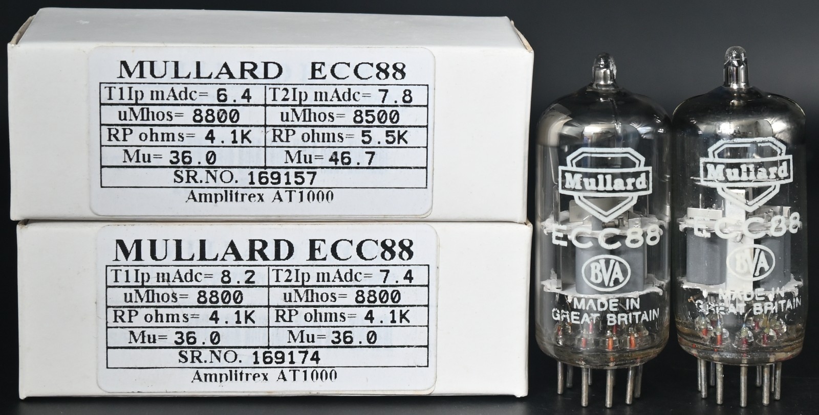 2x MULLARD ECC88 Made in Great Britain Top Ring Getter Amplirex Tested