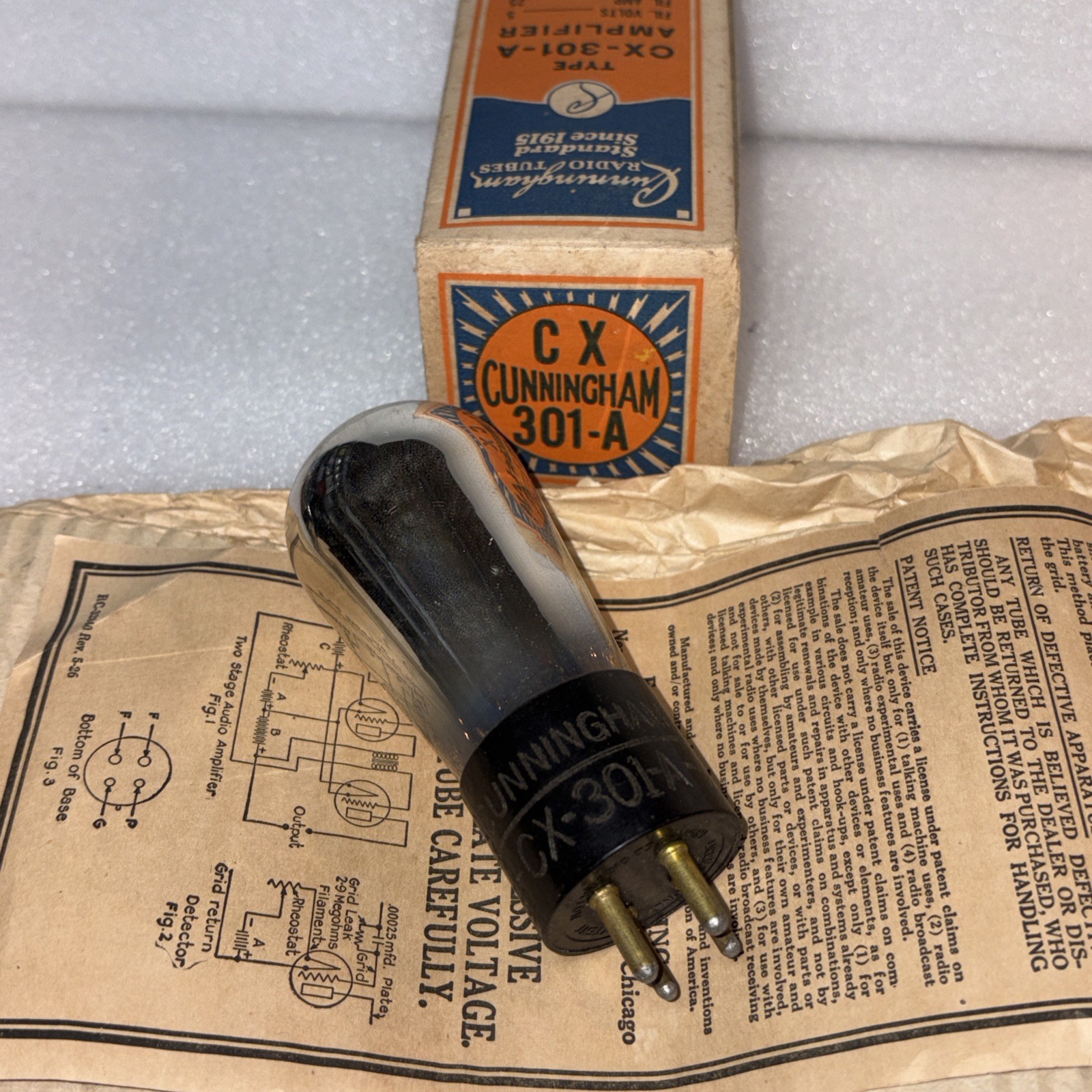 RCA Cunningham CX301A Gold Pin Globe Vacuum Tube Amplitrex Tested NOS New In Box