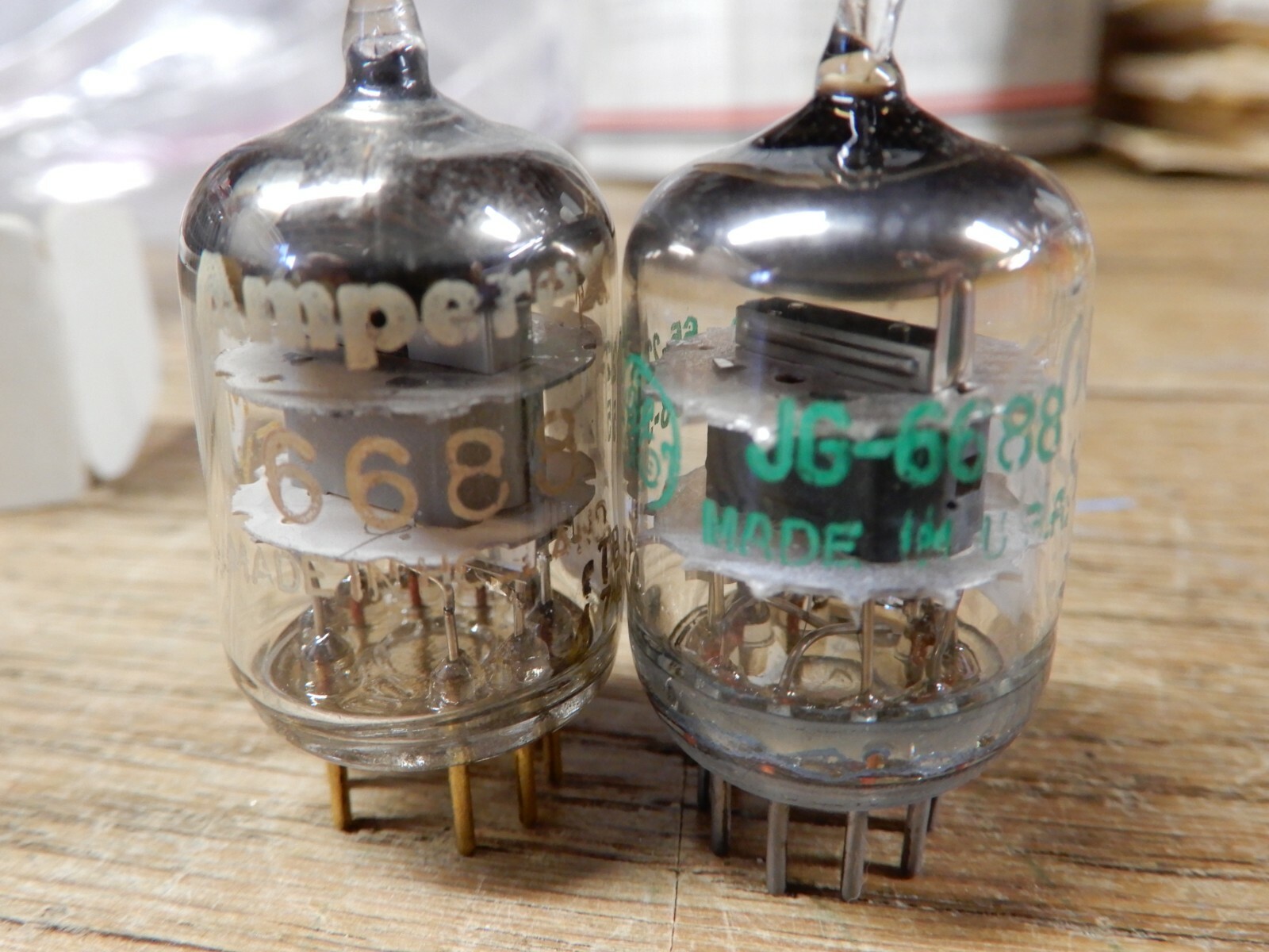 Amperex Gold Pin and GE 6688 Vacuum Tubes Amperex Tested 84% and 73%