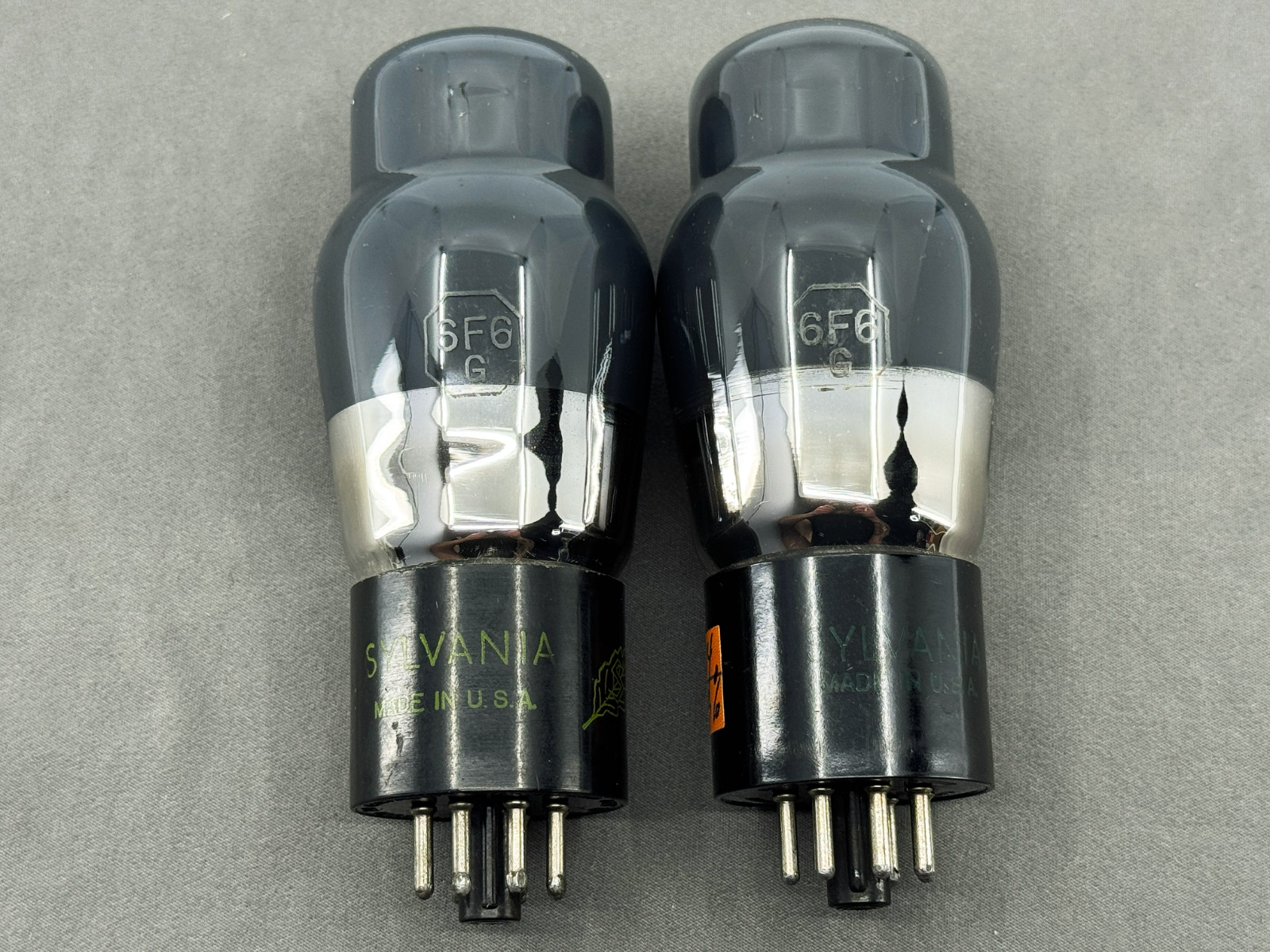 (2) Sylvania 6F6G Tubes Gray Glass Black Plates Close Date Codes 1952 Test NOS