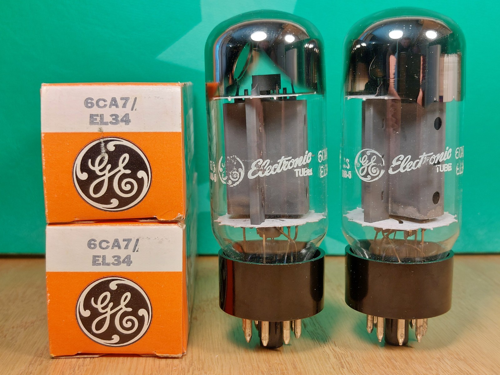 Closely Matched Pair of GE 6CA7 EL34 NOS NIB Vacuum Tubes #1