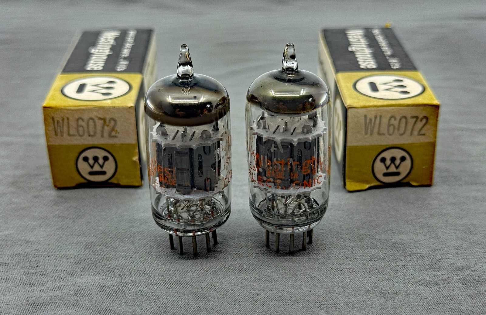 Matched NOS Pair Westinghouse 6072 Tubes Black Plates Disc Getters Amplitrex
