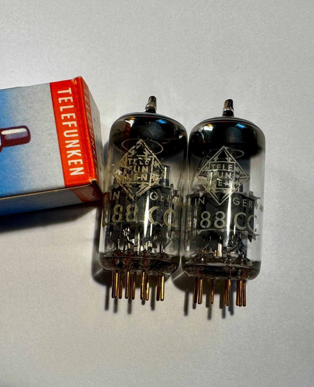 Telefunken E88CC 6922 Matched Pair Tubes ◇ Bottom – Ulm 1960s – Cryo’d Near NOS