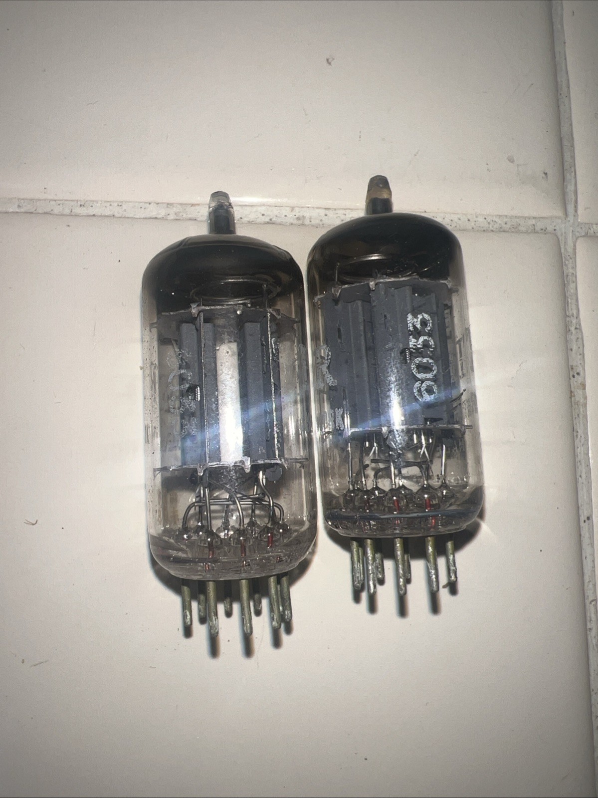Nice Strong Testing Pair Of The Fisher 12AX7 Audio Tubes Made In Germany Matched