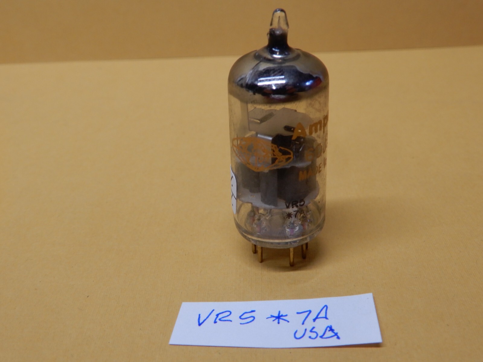 Amperex 7308 ECC188 Gold Pin Vacuum Tube Labeled 6DJ8 Amplitrex Tested Strong!