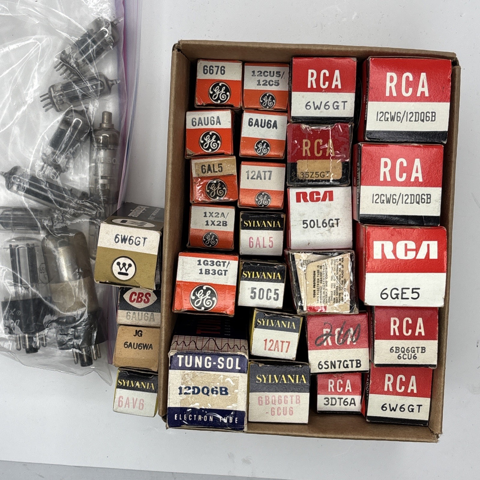 Vacuum Tube Lot RCA GE Sylvana Westinghouse CBS Tung Sol 28 Boxes 9 loose
